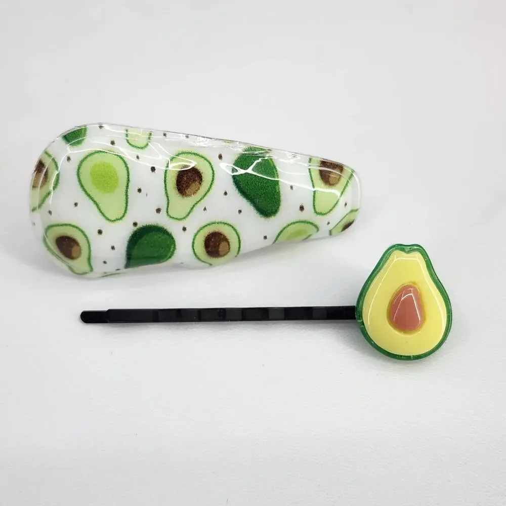 4 pc Avocado Hair Accessories by Mint 2 bobby pins 2 snap barrette clips **NEW**